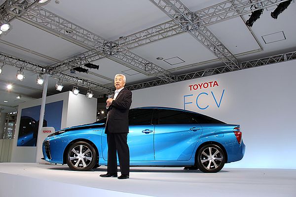 The 2015 Toyota Mirai is one of the first hydrogen fuel cell vehicles to be sold commercially. The Mirai is based on the Toyota fuel cell vehicle (FCV) concept car (shown).[10]