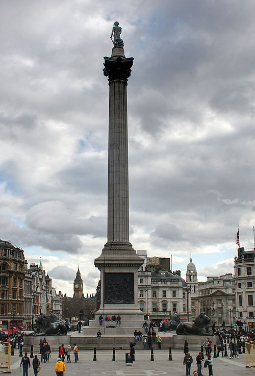 The column looking south towards Whitehall, The Palace of Westminster and Westminster Abbey