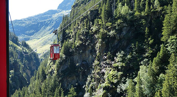 Cable Car through Triftwasser Gorge from Gadmertal Valley to Trift Glacier in Switzerland