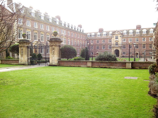 St Catharine's College viewed from Trumpington Street, showing the open court