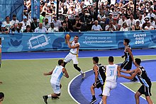 Ukraine playing again Argentina in the semifinal of the boys' tournament UKR vs ARG Semifinal Basket 3x3 2018 YOG (9).JPG