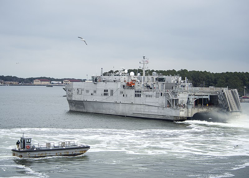 File:USNS Spearhead departs on deployment. (11997205996).jpg