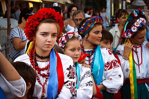 Ukrainian girls wearing vyshyvankas at the Independence Day celebration