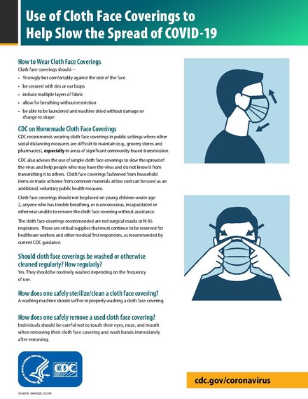 Guidance from the US Centers for Disease Control and Prevention on using and making cloth masks during the 2019-20 coronavirus pandemic Use of Cloth Face Coverings to Help Slow the Spread of COVID-19.pdf