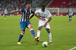 Maicon (left) and Marseille's Jordan Ayew in July 2013 Valais Cup 2013 - OM-FC Porto 13-07-2013 - Maicon et Jordan Ayew 3.jpg