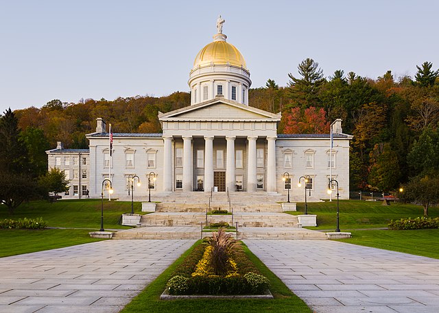 The gold leaf dome of the neoclassical Vermont State House (Capitol) in Montpelier