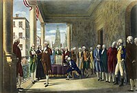 Инаугурация президента Вашингтона в манхэттенском Федерал-холле (1789).