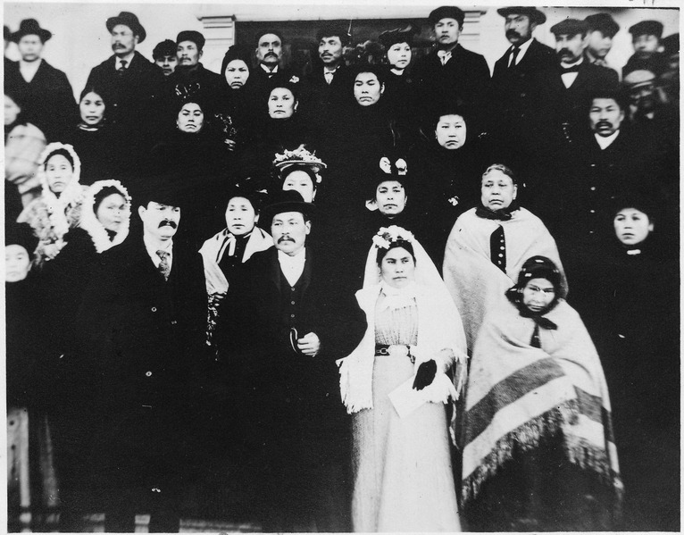 File:Wedding party in front of Metlakahtla, Alaska, Church. - NARA - 297670.tif