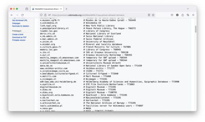 Bildschirmfoto eines Auszugs der Allowlist von Wikimedia Commons