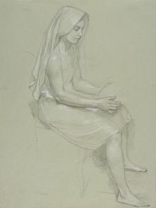 Chiaroscuro study drawing by Bouguereau William-Adolphe Bouguereau (1825-1905) - Study of a Seated Veiled Female Figure (19th Century).png