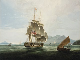 The Hon. Company's ship Sir David Scott, at the entrance of the Straits of Sunda