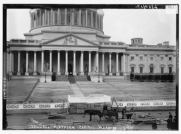 Inauguration platform being constructed on the east steps of the U.S. Capitol, ten days before Woodrow Wilson's March 4, 1913, presidential inaugurati