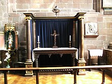Altar, c. 1635, the centre of dispute between Puritans and Laudians, possibly consecrated by Laud himself Wolverhampton St Peters - 17th century altar 01.jpg