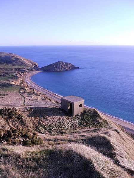 File:Worbarrow Bay and Hounds Tout from Flowerdown Fort - Precarious Pillbox - panoramio.jpg