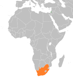 Map indicating locations of Palestine and South Africa