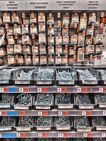 Screws and bolts in OBI home improvement store in Poland