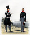 1829-1841.  Stabsofficer i marschuniform (klänning) och menig (leibik).