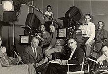 Cinecraft Productions used teleprompters extensively in their filmed made for television programs. Image courtesy of Hagley Museum and Library 1960s Cinecraft - Ohio Story film crew on sound stage.jpg