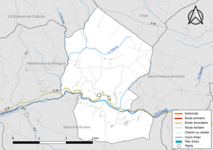 Carte en couleur présentant le réseau hydrographique de la commune