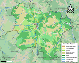 Barevná mapa znázorňující využití půdy.