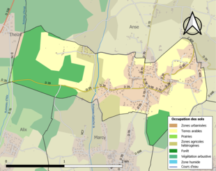 Barevná mapa znázorňující využití půdy.