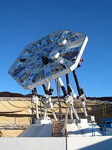 The AMiBA radio telescope, a cosmic microwave background experiment, is mounted on a 6 m carbon fibre hexapod. AMiBA 1.jpg