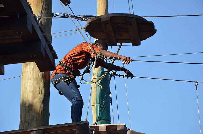 File:A lady ready to take the rope course at Legon Botanical Gardens.jpg