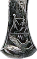 Montu, come grifone, su un'ascia (cerimoniale) da guerra raffigurante un altro grande faraone-guerriero, Ahmose I (1549 - 1524 a.C.), che abbatte un nemico.