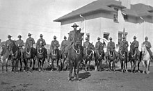 Alberta Provincial Police on horseback near Drumheller Alberta Provincial Police mounted troop - Drumheller (20897679034).jpg