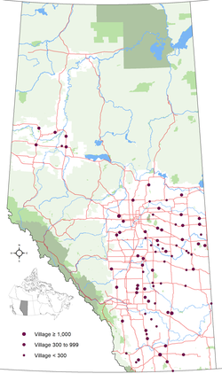 Distribution of Alberta's 80 villages Alberta Villages.png