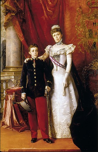 Queen Regent Maria Cristina of Spain and her son King Alfonso XIII. The Queen Regent raised the status of Iloilo as a Royal City, on 5 October 1889, in the name of King Alfonso XIII, who was still a minor.