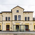 November: Historisches Bahnhofsgebäude Greven an der vor 50 Jahren elektrifizierten Bahnstrecke Münster–Rheine