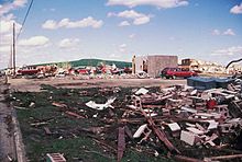 Damage from the Barneveld, Wisconsin F5 tornado. Barneveld1984.jpg