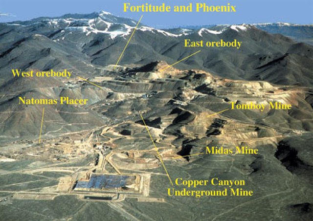 Gold and copper mines in the Battle Mountain Mining District. As of 2019, the mines are operated by Newmont Goldcorp as the Phoenix Mine.
