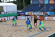 Deutsch: Beachhandball Europameisterschaften 2019 (Beach handball Euro); Tag 3: 4. Juli 2019 – Männer, Platzierungsrunde Gruppe III, Slowenien-Türkei 0:2 (18:18, 22:23) English: Beach handball Euro; Day 3: 4 July 2019 – Men Consolation Round Group III – Slovenia-Turkey 0:2 (18:18, 22:23)