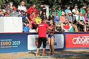 Deutsch: Beachhandball Europameisterschaften 2019 (Beach handball Euro); Tag 4: 5. Juli 2019 – Frauen, Viertelfinale, Spanien-Ungarn 1:2 (14:16, 26:16, 2:5) English: Beach handball Euro; Day 4: 5 July 2019 – Quarter Final Women – Spain-Hungary 1:2 (14:16, 26:16, 2:5)