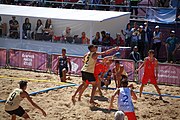 Deutsch: Beachhandball bei den Olympischen Jugendspielen 2018; Tag 4, 10. Oktober 2018; Jungs, Vorrunde, Gruppe B - Italien-Argentinien 1:2 English: Beach handball at the 2018 Summer Youth Olympics at 10 October 2018 – Boys Preliminary Round Group B‎ – Italy-Argentina 1:2