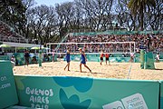 Deutsch: Beachvolleyball bei den Olympischen Jugendspielen 2018; Tag 11, 17. Oktober 2018; Jungen,Finale – Niederlande (Matthew Immers/Yorick de Groot)-Schweden (David Åhman/Jonatan Hellvig) 0:2 (20–22/15–21) English: Beach volleyball at the 2018 Summer Youth Olympics at 17 October 2018 – Final – Netherlands (Matthew Immers/Yorick de Groot)-Sweden (David Åhman/Jonatan Hellvig) 0:2 (20–22/15–21)