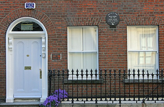 Bram Stoker's former home featuring a commemorative plaque, Kildare Street, Dublin