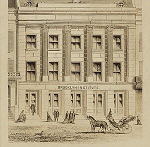 c. 1843 drawing of the Brooklyn Institute; formerly known as the Brooklyn Lyceum Brooklyn Institute (formerly Brooklyn Lyceum).jpg