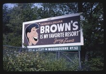 Roadside billboard with Jerry Lewis for Brown's Hotel, 1977 Brown's Hotel, Loch Sheldrake, New York LCCN2017710765.tif