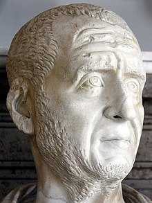 Bust of Emperor Decius (r. 249-251), a staunch persecutor of Christians (Palazzo Nuovo, Capitoline Museums, Rome) Bust of Decius - Palazzo Nuovo - Musei Capitolini - Rome 2016 (3) (cropped).jpg