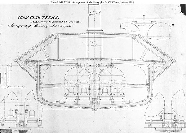 The ship's steam machinery installation drawing for the iron-clad CSS Texas, 1865