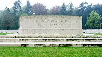 "Their name liveth for evermore" inscribed on the Stone of Remembrance at the Buttes New British Cemetery, in Belgium CWGC - Stone of Remembrance.jpg