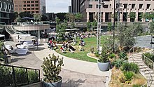 Looking down on California Plaza in October 2022. A film showing is in progress. California Plaza 2022.jpg