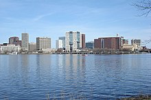 Kendall Square, the center of Cambridge's biotech economy as seen from the Charles River Cambridge Skyline.jpg