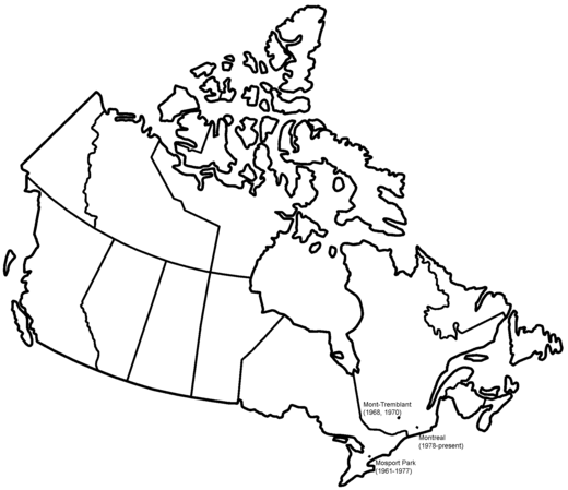 A map of all the locations of the Canadian Grand Prix.