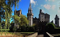 Cardiff Castle from Bute Park arboretum.jpg