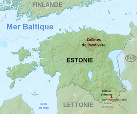 Mapa de ubicación de las colinas de Pandivere en Estonia.