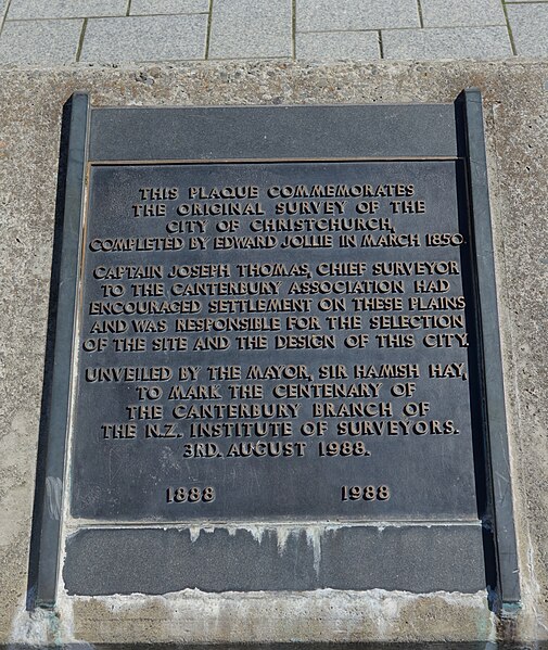 Plaque in Cathedral Square commemorating the Christchurch survey